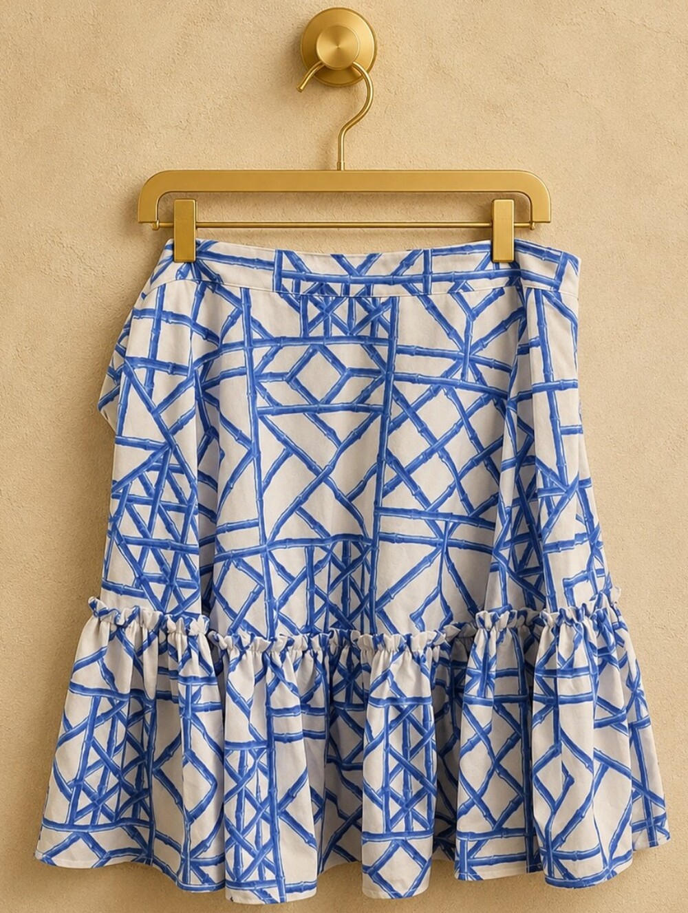 NWT Vineyard Vines Size 16 Bamboo Lattice Wrap Skirt Marlin Blue White Ruffle - Picture 2 of 4